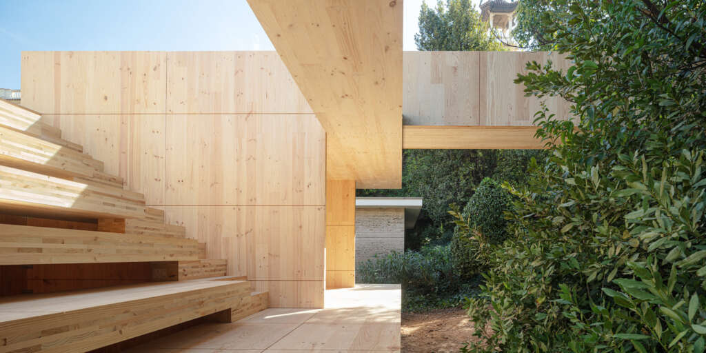 Mass is More IAAC Bauhaus Earth Barcelona Pavilion Mies van der Rohe Pavilion Mass Timber