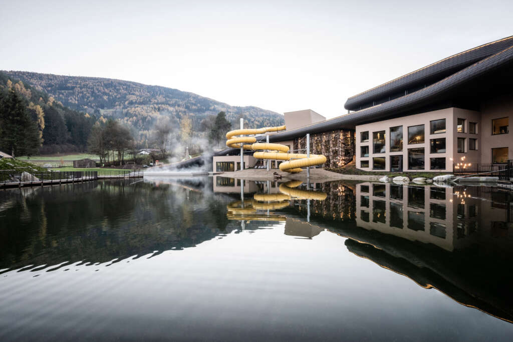 Falkensteiner Family Resort Lido noa* jaringan arsitektur Pustertal Valley South Tyrol Italy Design Water Slide Exterior