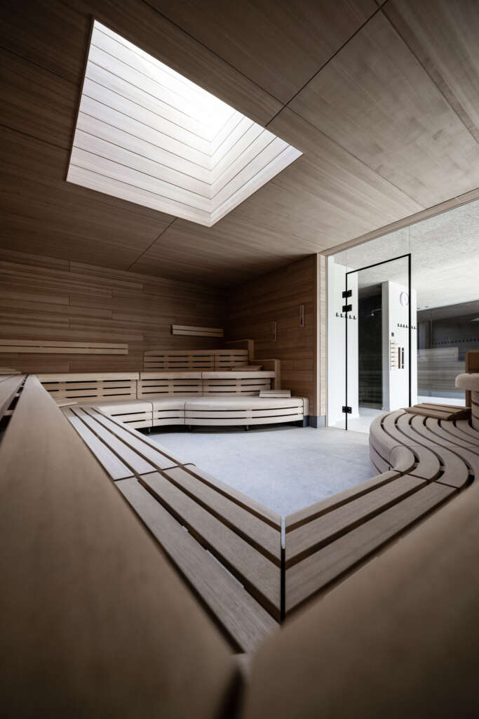 Falkensteiner Family Resort Lido noa* jaringan arsitektur Pustertal Valley South Tyrol Italy Design Sauna