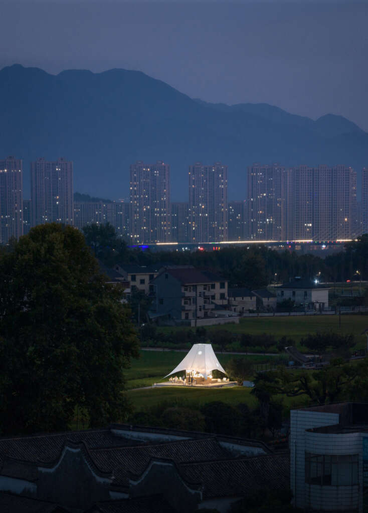 Tower Pavilion In Paddy Fields Jumping House Lab Paviliun Cina Hangzhou Dini hari